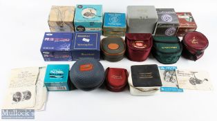 A collection of Empty Fishing Reel Boxes/Cases and paperwork, with noted boxes of Black seal model