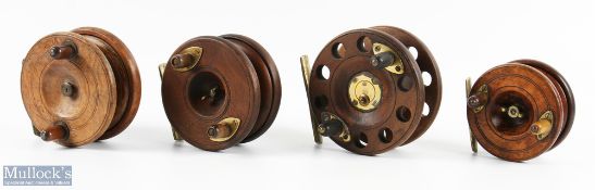 Collection of unnamed wood centre pin reels, comprising - 1x 4 1/2