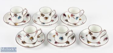 Crown Staffordshire Bone China Fly Fishing Salmon Trout Flies, a set of 6 coffee mugs with