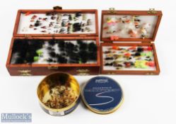 Bob Church & Co Northampton hardwood fly box with brass fittings, double sided and over 180 flies;