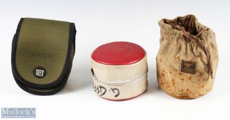 Hardy Bros size 'L' neoprene reel pouch, looks new; Hardy Bros red/cream zipped case, 4 1/2