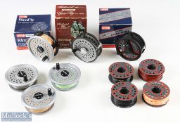 Leeda LC-80 fly reel, sliding tensioner and 4 spare spools, very light use, original box and