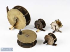 A collection of brass and alloy reels, as follows: 1x unnamed 4 1/4