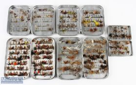 5x Allcocks of Redditch assorted size fly tins with clips and a selection of flies (5)