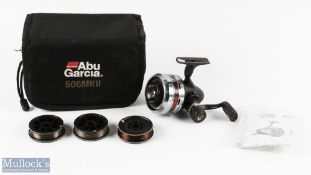 Abu Sweden 506 MkII fixed spool spinning reel, LHW synced handle, drag line release button, runs