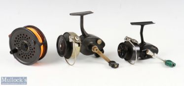 Abu Sweden 333 fixed spool reel LHW, good bail, tensioner, runs well; Mitchell 358 fixed spool reel,