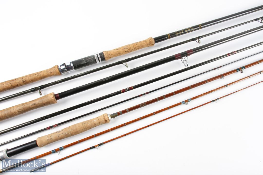 B Lewis Maker Ross on Wye salmon carbon worming rod, made for Mr R Atkins, 11' 2pc, 29" handle