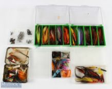 Large collection of salmon tubes and hooks: 2x Green boxes with over 100x mixed tube flies; 1x small