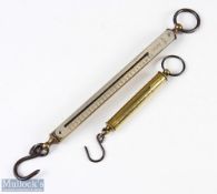 2x Hardy Bros cylinder brass scales - 50lb with nickel silver scale (missing screw to bottom); 4lb