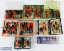 A mixed lot of salmon tubes and flies comprising: 1x Fox box with over 100x mainly trebles; 1x small