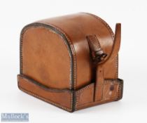 C Farlow & Co, 191 The Strand, London, 'D' block leather reel case, 4 1/4