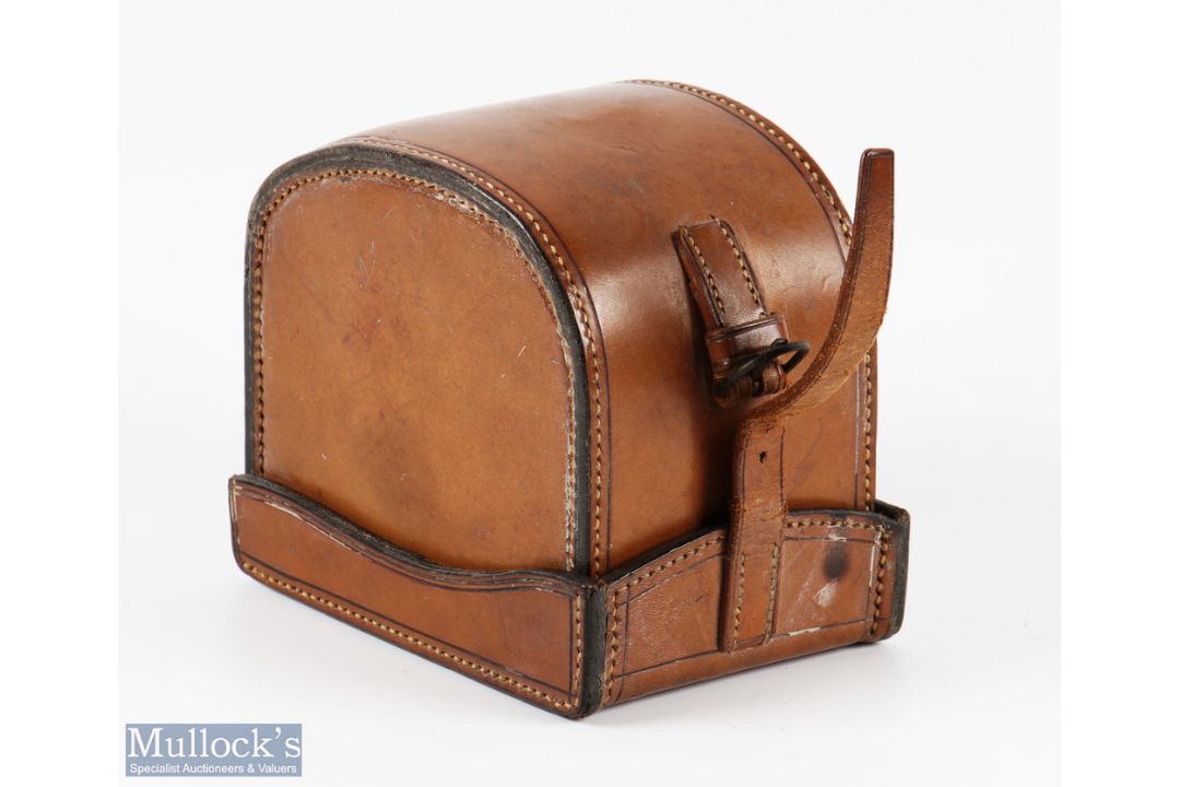 C Farlow & Co, 191 The Strand, London, 'D' block leather reel case, 4 1/4" x 3" with red lining, - Image 1 of 2