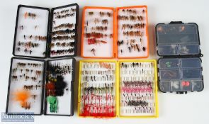 A collection of plastic fly boys, made up of - 1x Fox box with over 100x wet flies; 3x Sue Burgess