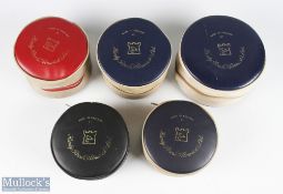 A collection of 5x Hardy zipped reel cases all with good zips, note red/cream case has split at