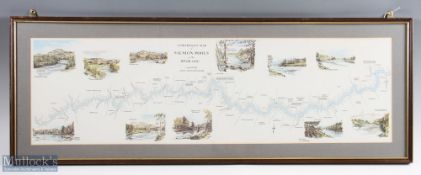 Framed Fishing Print of Fisherman's Map of Salmon Pools on the River Dee, framed and mounted under