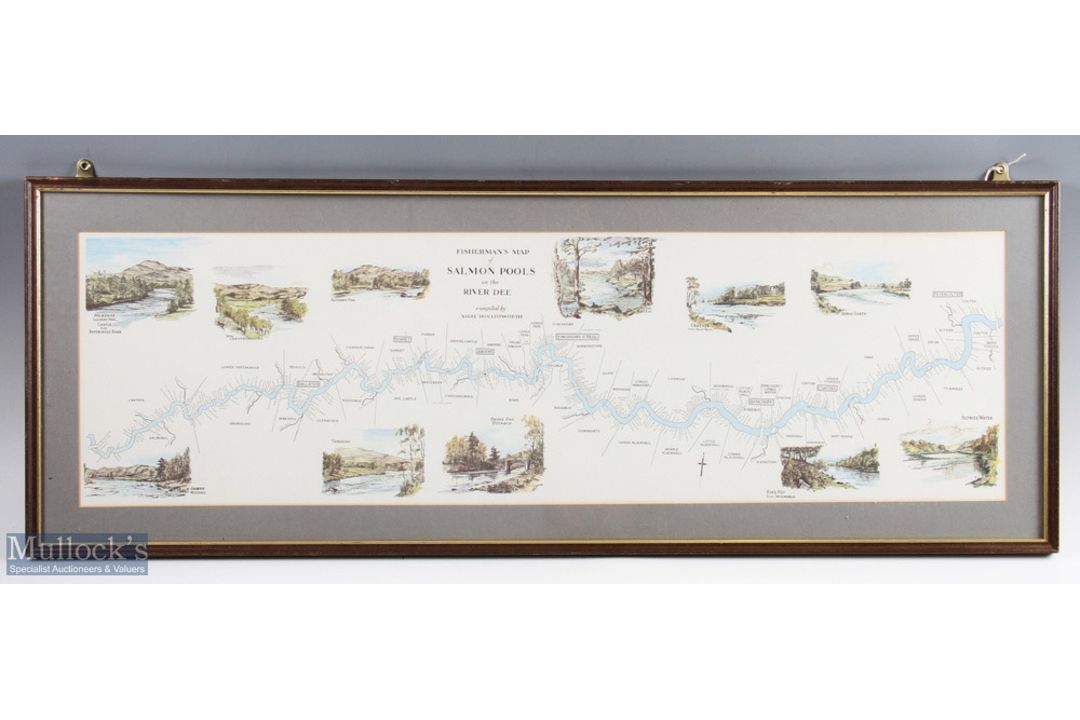 Framed Fishing Print of Fisherman's Map of Salmon Pools on the River Dee, framed and mounted under