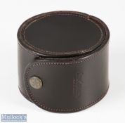 Farlows, Pall Mall, London, block leather, round reel case 3 7/8