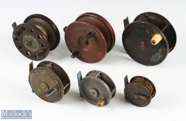 A collection of 6x mixed reels, made up of: 1x mahogany and brass star back 3 1/2