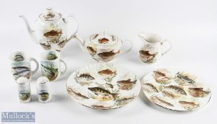 MacDonald Fine Bone China Fishing Ceramics - teapot, coffee pot, jug, salt & pepper, 2x cups (1 A/