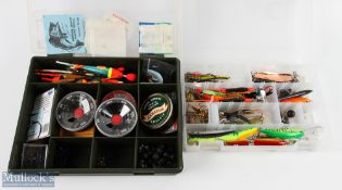 2x large tackle boxes containing: 1. floats, weights, 4x dispencers, selection of hooks to nylon,