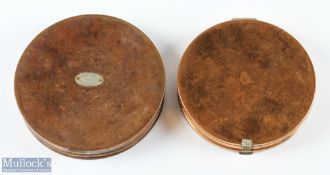 Hardy Bros round bass cast tin - missing original dampers; G Farlow & Co round brass double sided