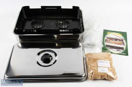 Snowbee stainless still smoker cooker - cooking pan, lid, wire tray, stand and meths burner, pack of
