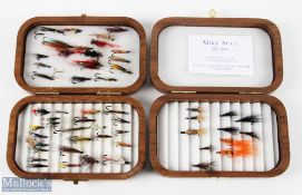 Orvis rod and tackle wood fly box with 11 flies tied by Mike Sugg; Richard Wheatley wood fly box