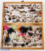 Unnamed double sided wooden Fly Box with over 450 trout flies, dry and wet lures