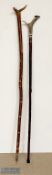 A pair of bone handle waling/wading staffs, 1x 51