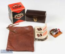 Abu Ambassadeu leather reel case for 5000 with oil, parts and tubes; unusual leather pouch 8