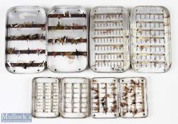 Richard Wheatley slim alloy fly box with 8x magnetic strips and over 50x small wet flies; Richard