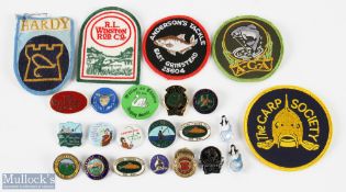 A collection of badges made up of: 5x cloth badges to include Hardy and Winston; 18x metal and tin