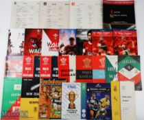Bryn Meredith's Welsh etc Rugby Programmes, some Signed (24): Three multi-signed to centre pp, v