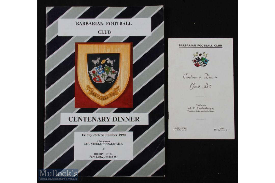 1990 Barbarians Centenary Rugby Dinner Brochure & Guest List (2): Large colourful A4 glossy issue