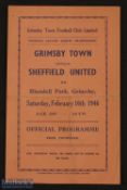 War-time 1945/1946 Grimsby Town v Sheffield Utd War League North 16 February 1946, 4 pager, good for