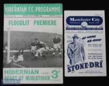1953/54 Manchester City v Hearts football programme floodlight opening 14 Oct, no staples, staple