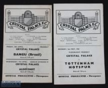 1959/60 Crystal Palace v Tottenham Hotspur friendly match programme, 1961/62 v Bangu (Brazil)