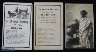 1908 Durham/Cornwall Rugby Mourning Cards etc (3): Two different versions of the then-popular