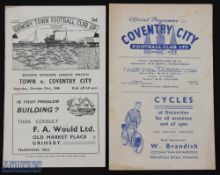 1948/49 Grimsby Town v Coventry City Div. 2 programme + return match at Coventry 19 March 1949;