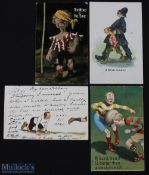 1900s Rugby Cartoon Postcards Selection D (4): Another cartoon quartet: a Write Away card, 'Sorry