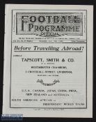 Pre-war 1931/1932 Liverpool v Grimsby Town FAC 5th round match programme; ex. b.v. but in very