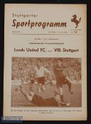 1958/59 VfB Stuttgart v Leeds Utd friendly match programme 23 May 1959, 4 pager, Good. NB: Don Revie