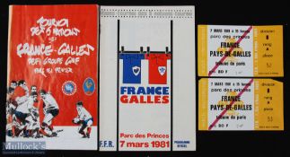 1981/87 France v Wales Rugby Programmes/Tickets (4): The Paris issues for these big clashes, along