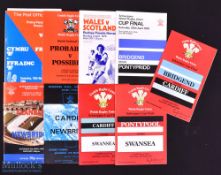 1978-98 Wales Rugby Programmes, Various levels (11): Wales 'B', Trials, Students, Schools, WRU Cup