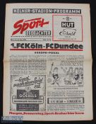 1962/63 FC Koln v Dundee newspaper type programme European Cup, 26 September 1962; fold, slight