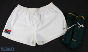 S African Match worn Rugby Shorts and Socks (2): Still bearing a few signs of action, XXL white