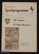 1959/60 VfB Stuttgart v Bolton Wanderers friendly match programme 22 May 1960; 4 pager, Good. (1)