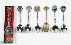 Rugby etc Spoons Selection (7): Six silver metal teaspoons about 5