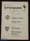 1957/58 Double fixture issue Stuttgart Kickers v Wolverhampton Wanderers 10 May 1958 kick off 5.