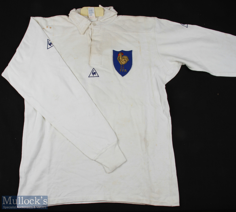1980s Matchworn France Rugby Jersey: J-L Joinel's no. 8 jersey, white with blue FFR & cockerel - Image 2 of 4